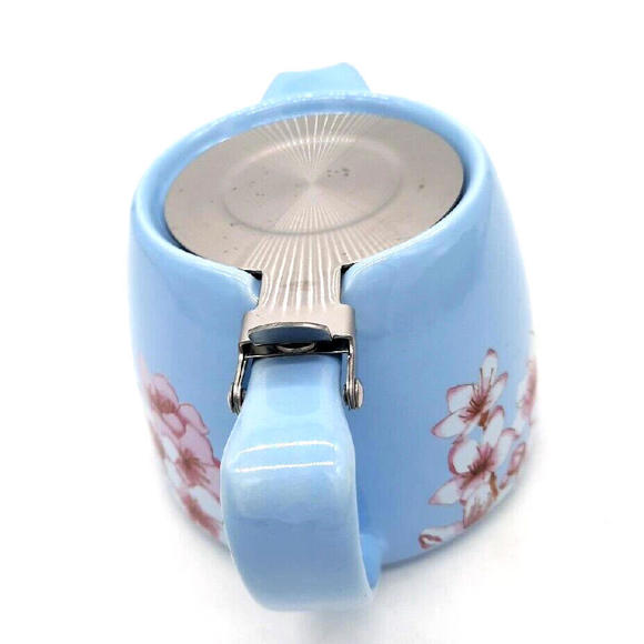 Alfred Blue Ceramic & Stainless Steel 20 Oz Pink Cherry Blossom Teapot & Infuser - Picture 3 of 8